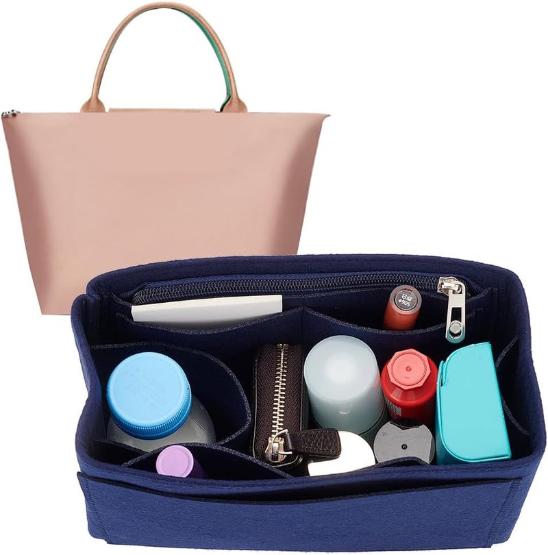 klarako Felt Handbag Organizer Insert, Felt Zipper Tote Bag Insert Liner Rectangle Bag in Bag Multiple Compartments Bag Insert Shoulder Bag Interior Shaper for LV Graceful MM, 8.9X3.5X7.6 Inch(Blue) - Image 4