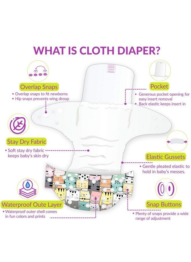 BEMBIKA - Washable Reusable Polyester Cloth Diaper Adjustable With 5 Layer Bamboo Charcoal Insert (Cat Doodle) - Image 1
