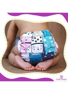 BEMBIKA Washable Reusable Polyester Cloth Diaper Adjustable With 5 Layer Bamboo Charcoal Insert (Cat Doodle)  - Image 4