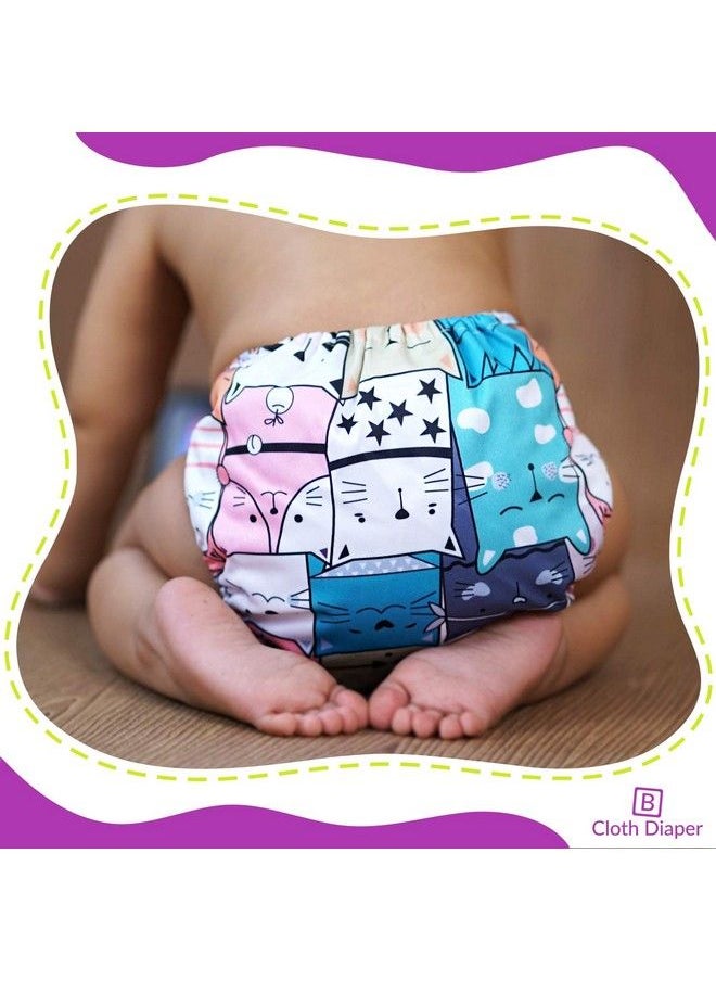 BEMBIKA - Washable Reusable Polyester Cloth Diaper Adjustable With 5 Layer Bamboo Charcoal Insert (Cat Doodle) - Image 1
