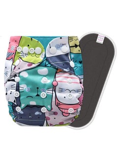 BEMBIKA Washable Reusable Polyester Cloth Diaper Adjustable With 5 Layer Bamboo Charcoal Insert (Cat Doodle)  - Image 2