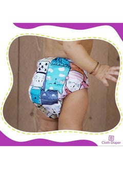 BEMBIKA Washable Reusable Polyester Cloth Diaper Adjustable With 5 Layer Bamboo Charcoal Insert (Cat Doodle)  - Image 5