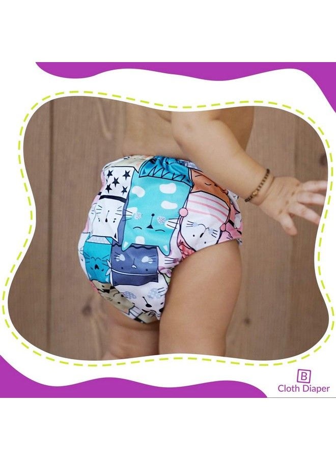 BEMBIKA - Washable Reusable Polyester Cloth Diaper Adjustable With 5 Layer Bamboo Charcoal Insert (Cat Doodle) - Image 1