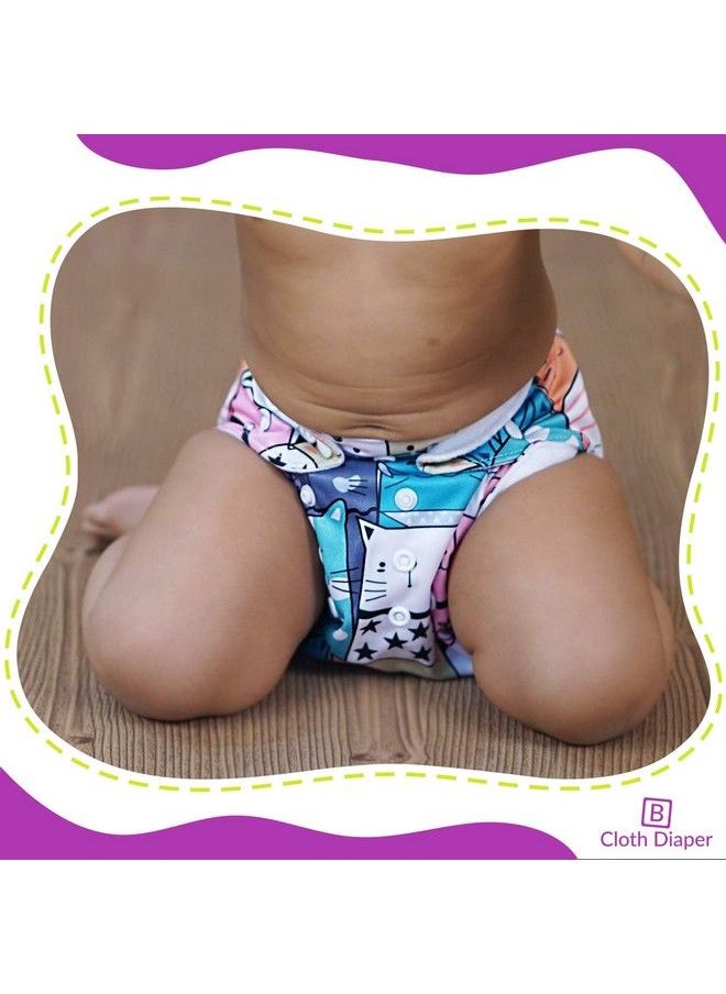 BEMBIKA - Washable Reusable Polyester Cloth Diaper Adjustable With 5 Layer Bamboo Charcoal Insert (Cat Doodle) - Image 1