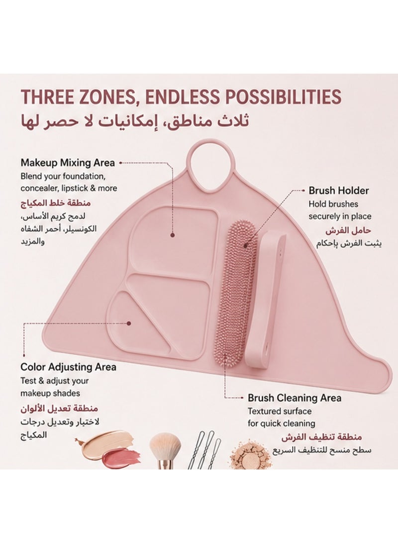 3-in-1 Silicone Makeup Brush Cleaner Holder, Portable Makeup Brush Cleaning Mat with Organizer & Foundation Mixer - Image 2