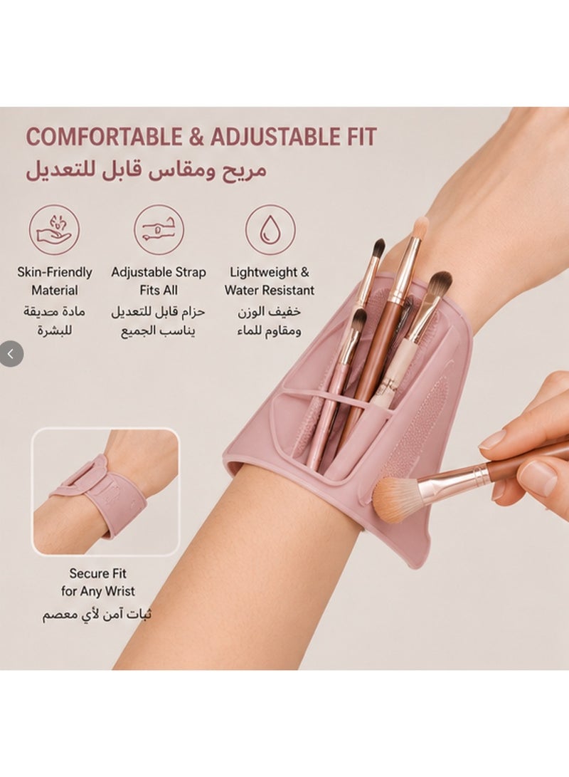 3-in-1 Silicone Makeup Brush Cleaner Holder, Portable Makeup Brush Cleaning Mat with Organizer & Foundation Mixer - Image 3