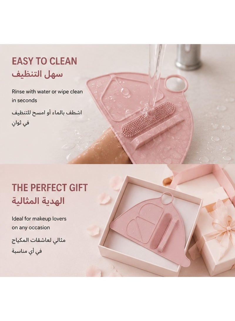 3-in-1 Silicone Makeup Brush Cleaner Holder, Portable Makeup Brush Cleaning Mat with Organizer & Foundation Mixer - Image 4