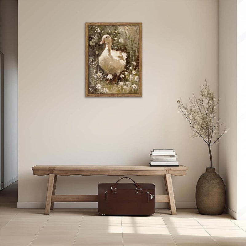 AKWISH Framed Goose Wall Art, Rustic Vintage Floral Animal Oil Painting, Retro Farmhouse Country Pictures Artwork, Cottagecore Canvas Prints Wall Decor for Living Room Bedroom Farm â€“ 8x10 inch - Image 2