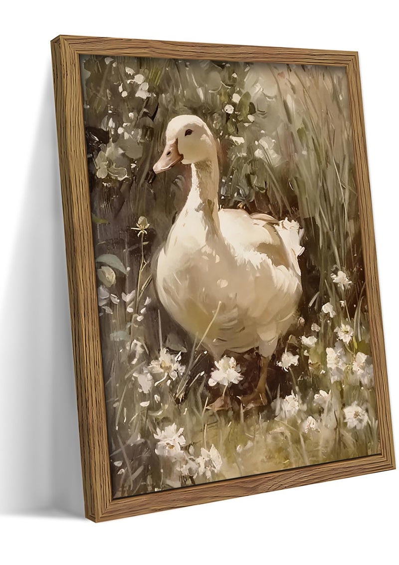 AKWISH Framed Goose Wall Art, Rustic Vintage Floral Animal Oil Painting, Retro Farmhouse Country Pictures Artwork, Cottagecore Canvas Prints Wall Decor for Living Room Bedroom Farm â€“ 8x10 inch - Image 1