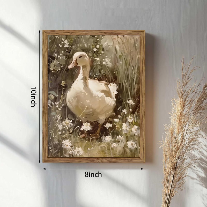 AKWISH Framed Goose Wall Art, Rustic Vintage Floral Animal Oil Painting, Retro Farmhouse Country Pictures Artwork, Cottagecore Canvas Prints Wall Decor for Living Room Bedroom Farm â€“ 8x10 inch - Image 3