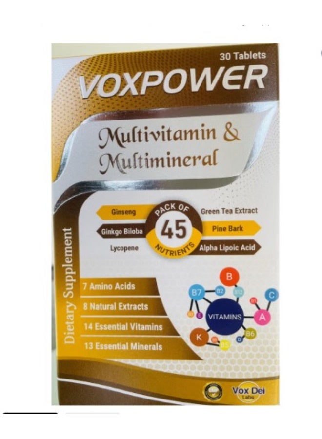 VOX DEI LABS أقراص فيوكس باور المتعددة الفيتامينات - عزز مناعتك بـ 45 من العناصر الغذائية الأساسية، 30 قرص - Image 1