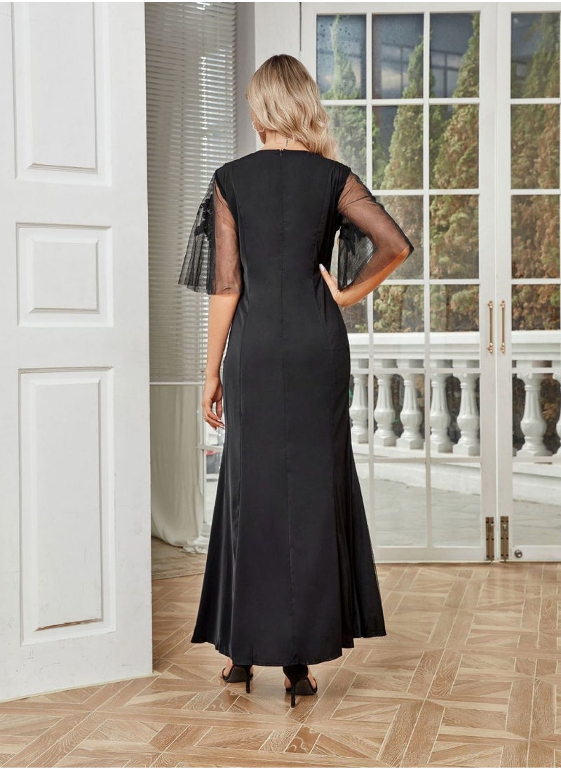 ShineShe Dress Shineshe Elegant Decal Skirt, Mesh Sleeve  - Image 3