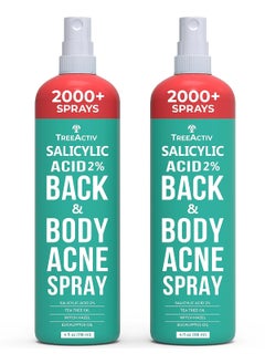 TreeActiv Salicylic Acid Back  Body Acne Spray Back Acne Solution For Women And Men Acne Body Spray with Tea Tree Oil FastDrying Back Acne Spray Fine Mist Back Acne Treatment Spray 4 fl oz 2pack 