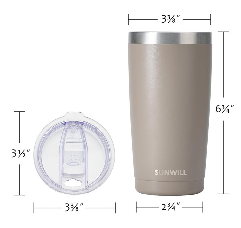 SUNWILL SUNWILL Insulated Coffee Tumbler with Lid  Stainless Steel Coffee Travel Mug  Double Wall 20 oz Tumbler Thermal Reusable Coffee Cup  Powder Coated Taupe  Spill Proof Sliding Lid  - Image 3