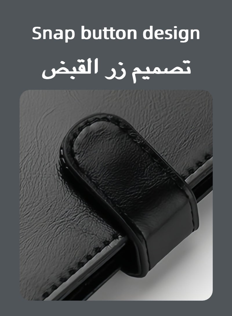 Black Snap Button Leather Passport Holder, RFID Blocking Multi Card Slot Passport Wallet, Travel Document Organizer for Overseas Travel Storage, Business Trip Document Organizing, Air Ticket & Passport Storage, Vacation Travel Carry Storage - Image 4