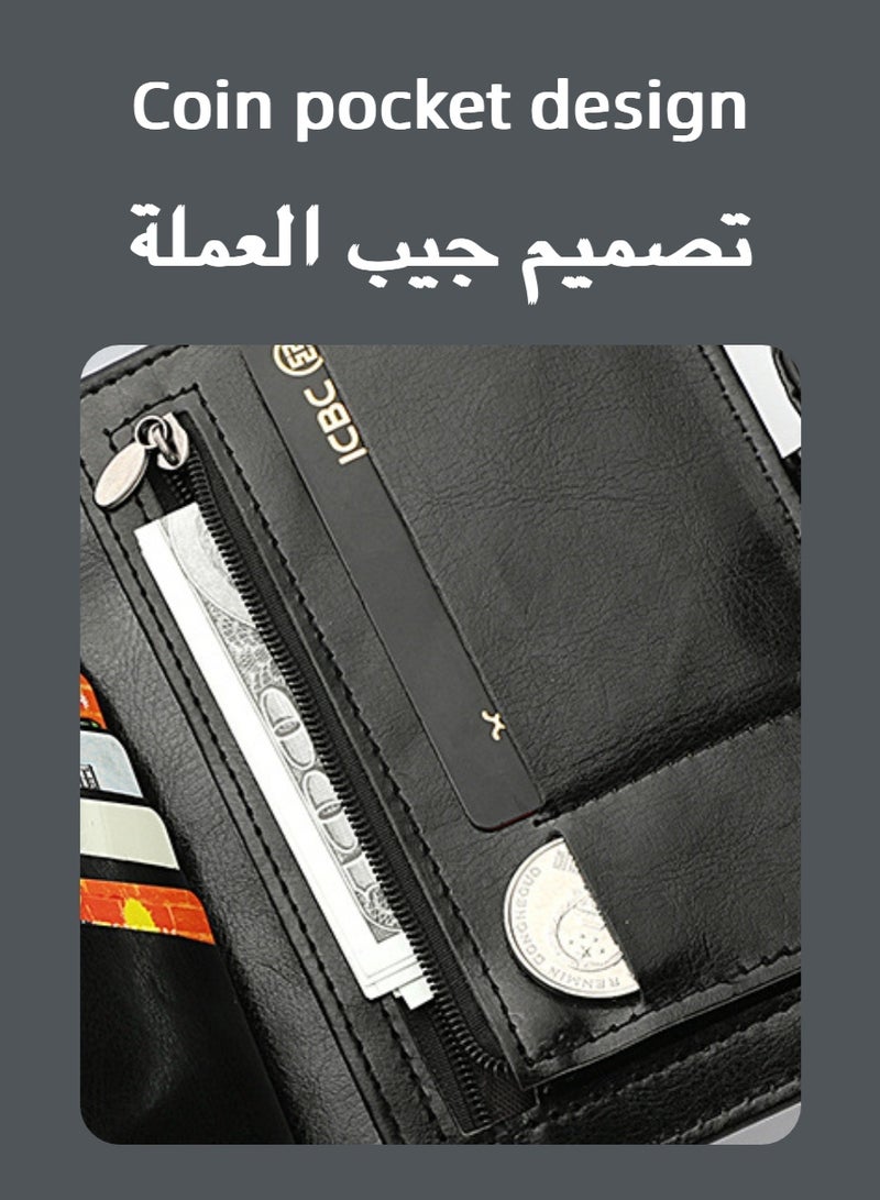 Black Snap Button Leather Passport Holder, RFID Blocking Multi Card Slot Passport Wallet, Travel Document Organizer for Overseas Travel Storage, Business Trip Document Organizing, Air Ticket & Passport Storage, Vacation Travel Carry Storage - Image 3