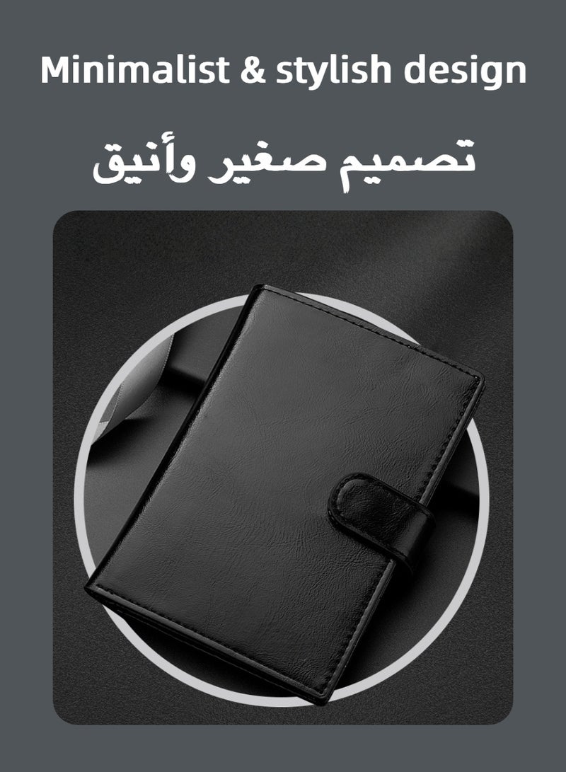 Black Snap Button Leather Passport Holder, RFID Blocking Multi Card Slot Passport Wallet, Travel Document Organizer for Overseas Travel Storage, Business Trip Document Organizing, Air Ticket & Passport Storage, Vacation Travel Carry Storage - Image 2