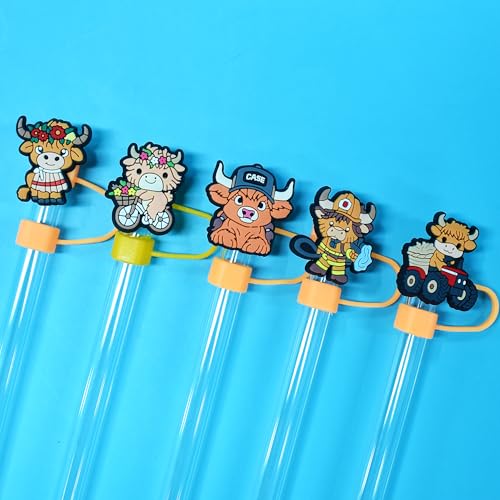 XHAOYEAHX 20PCS Straw Covers for Stanley Cup, 10mm Highland Cow Straw Topper Compatible with Stanley Tumblers, Dustproof Reusable Silicone Straw Covers, Stanley Cup Accessories Highland Cow Decor - Image 5