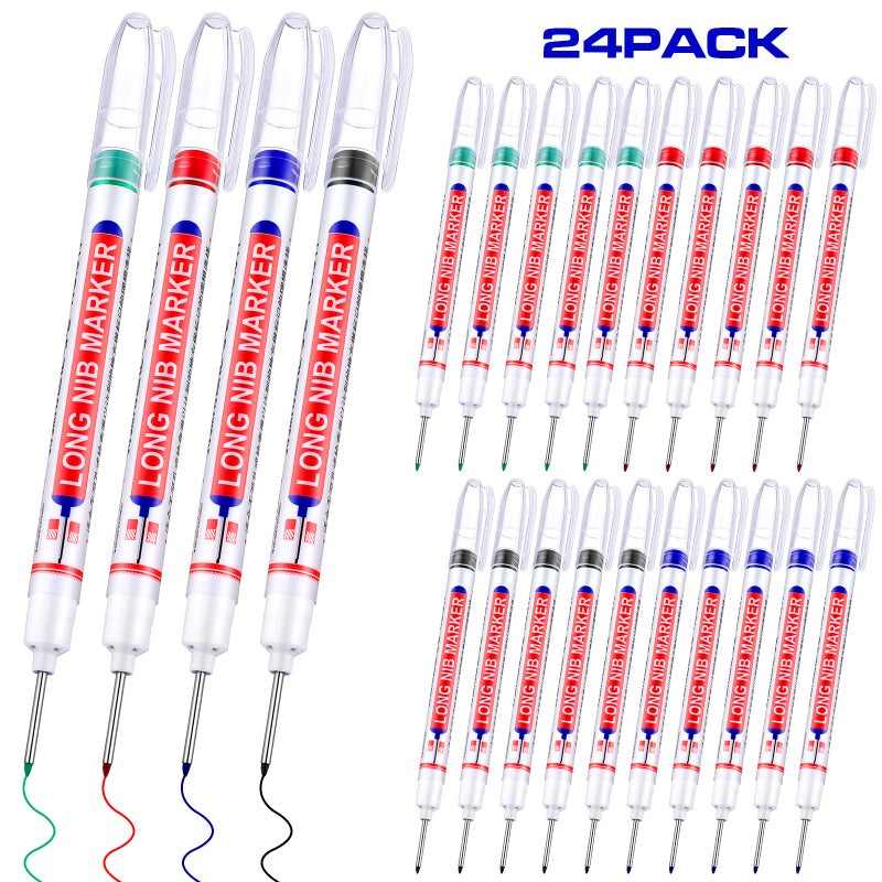 Eersida Multi-purpose Deep Hole Marker Pens 20mm Long Head Drill Deep Nib Markers Colorful Waterproof Carpenter Pens for Construction Bathroom Woodworking(24 Pieces) - Image 1