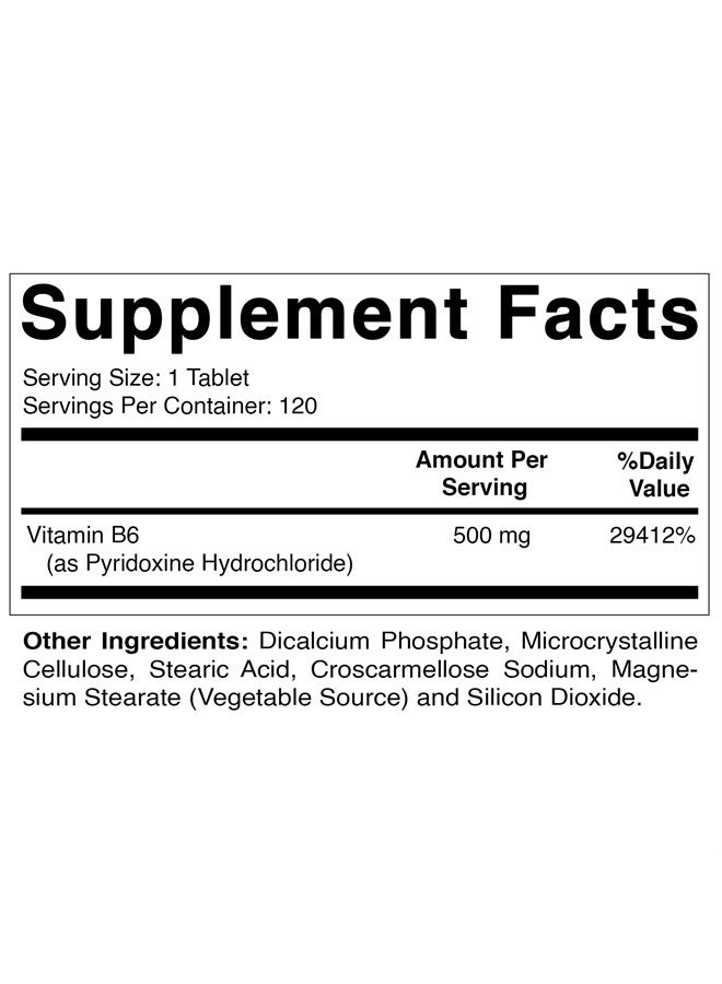 Vitamatic Vitamin B6 (Pyridoxine HCI), 500 mg 120 Vegetarian Tablets - Promotes Energy Production, boosts Metabolism and Immune Health Support - Image 2