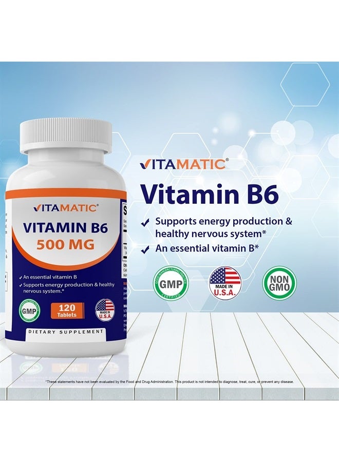Vitamatic Vitamin B6 (Pyridoxine HCI), 500 mg 120 Vegetarian Tablets - Promotes Energy Production, boosts Metabolism and Immune Health Support - Image 3