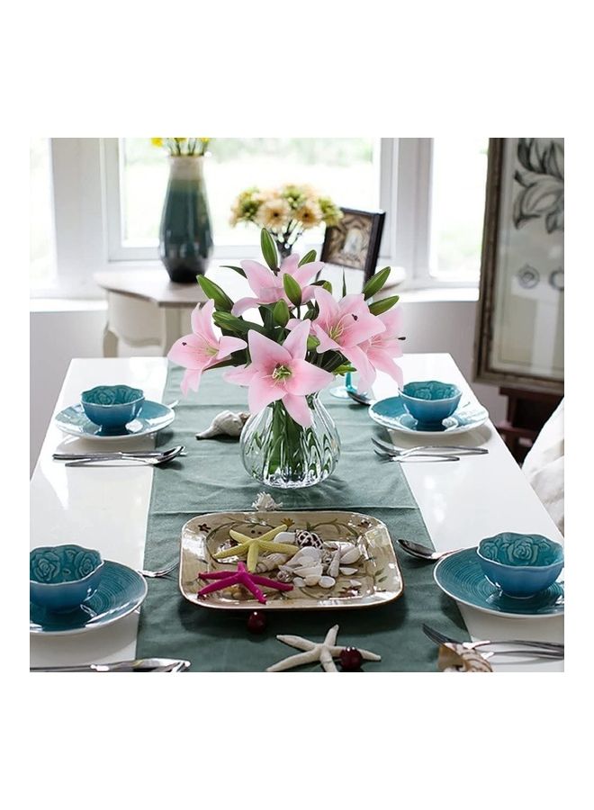 اليشمك 5-Piece Artificial Lillie with 3 Bud Pink/Green - Image 3