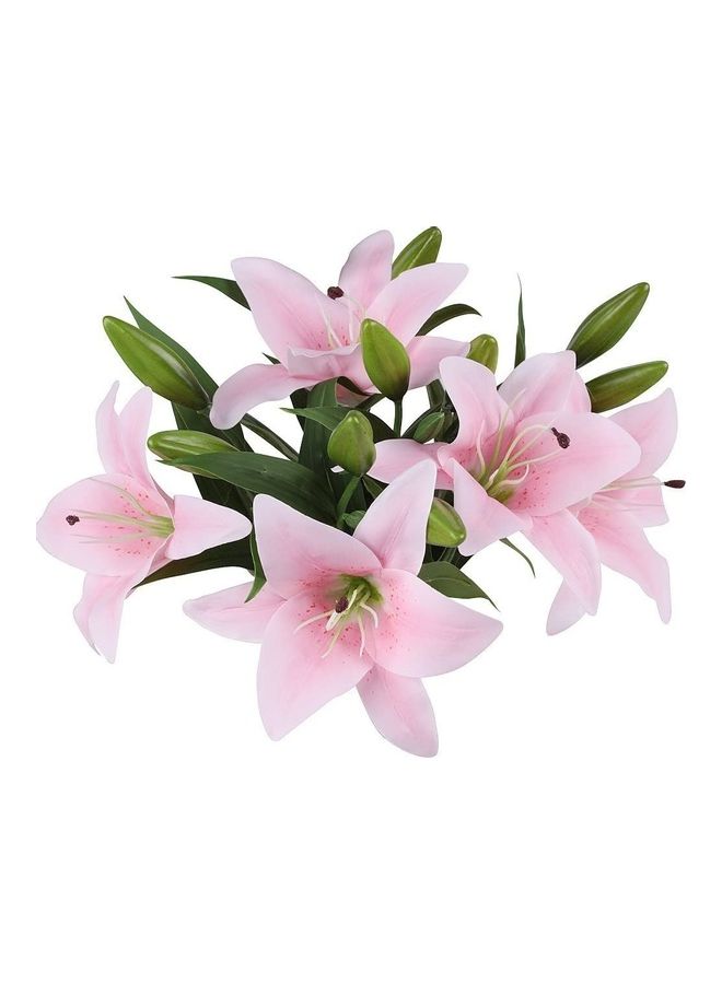 اليشمك 5-Piece Artificial Lillie with 3 Bud Pink/Green - Image 2
