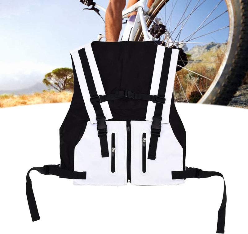 cheekyglo Cycling Reflective Vest, Zipper Pocket Waterproof High Visibility Reflective Running Vest for Running, Cycling(White) - Image 3