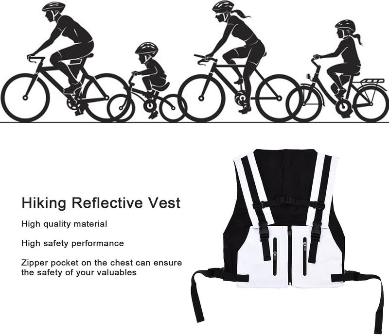 cheekyglo Cycling Reflective Vest, Zipper Pocket Waterproof High Visibility Reflective Running Vest for Running, Cycling(White) - Image 4