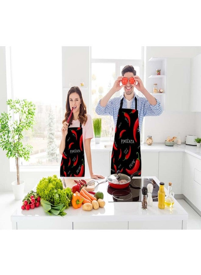 Beabes مريلة مطبخ من بيبس، مزينة بفلفل حار أحمر، من أحر أنواع فلفل عين الطائر، بخلفية سوداء، مريلة طهي للطهاة، مناسبة للمطاعم والمنازل والتنظيف والتقديم والرسم، مقاس 27 × 31 بوصة. - Image 2