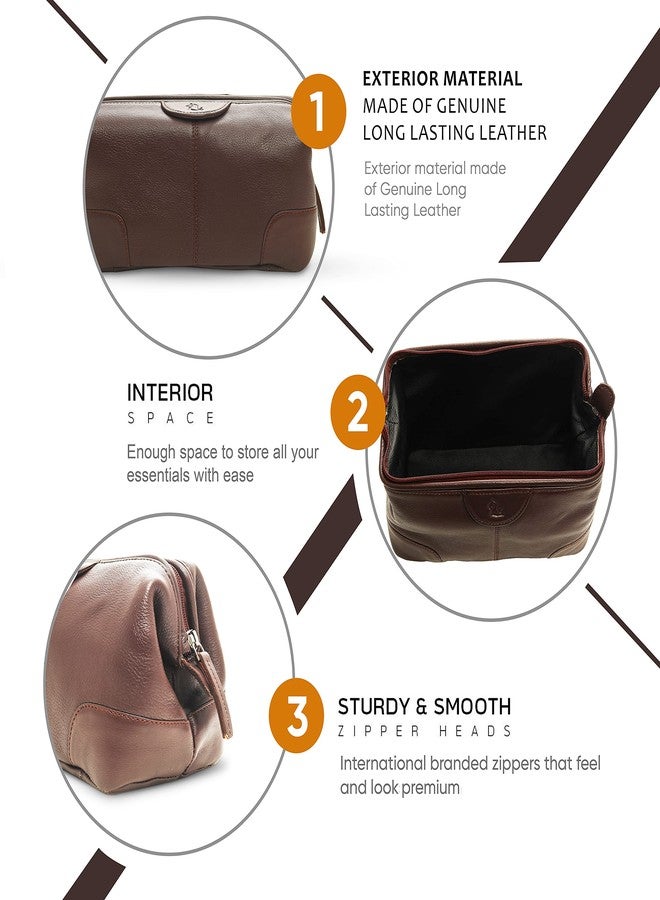 Kara Obama Tan Leather Toiletry Bag Men & Women | Multipurpose Travel Organizer Pouch | Shaving Kit Bag Men | Makeup Cosmetic Pouch Women | Waterproof Toiletries Kit for Travel - Image 2