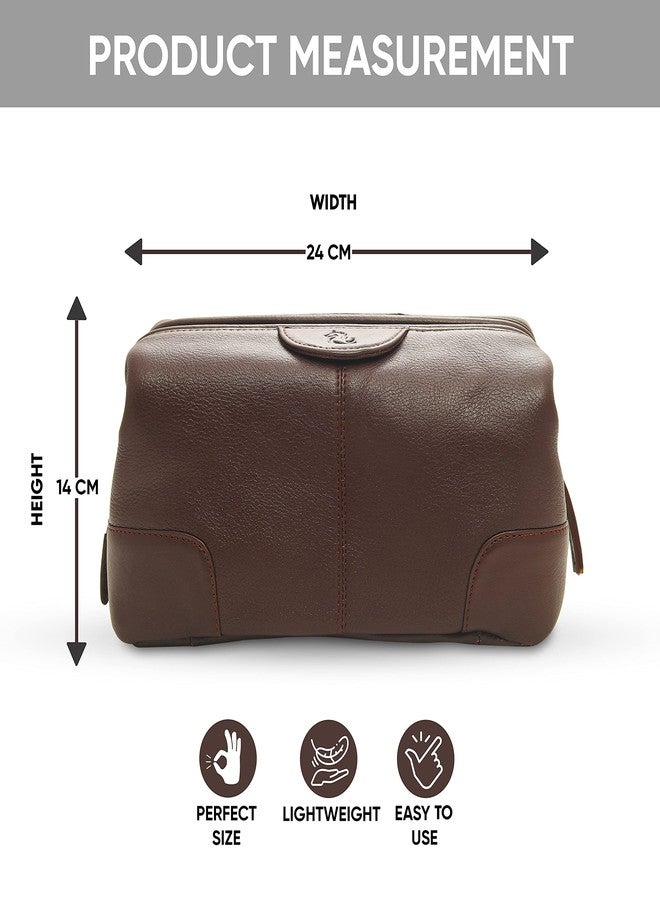 Kara Obama Tan Leather Toiletry Bag Men & Women | Multipurpose Travel Organizer Pouch | Shaving Kit Bag Men | Makeup Cosmetic Pouch Women | Waterproof Toiletries Kit for Travel - Image 5
