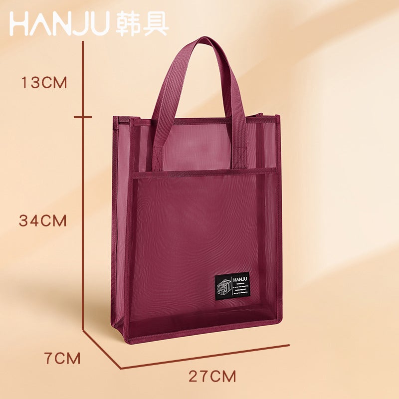 Korean Hj-888-A4 Handheld Tule Bag Subject Classification Storage Bag Vintage Mesh Book Bag Thickened File Bag - Image 1