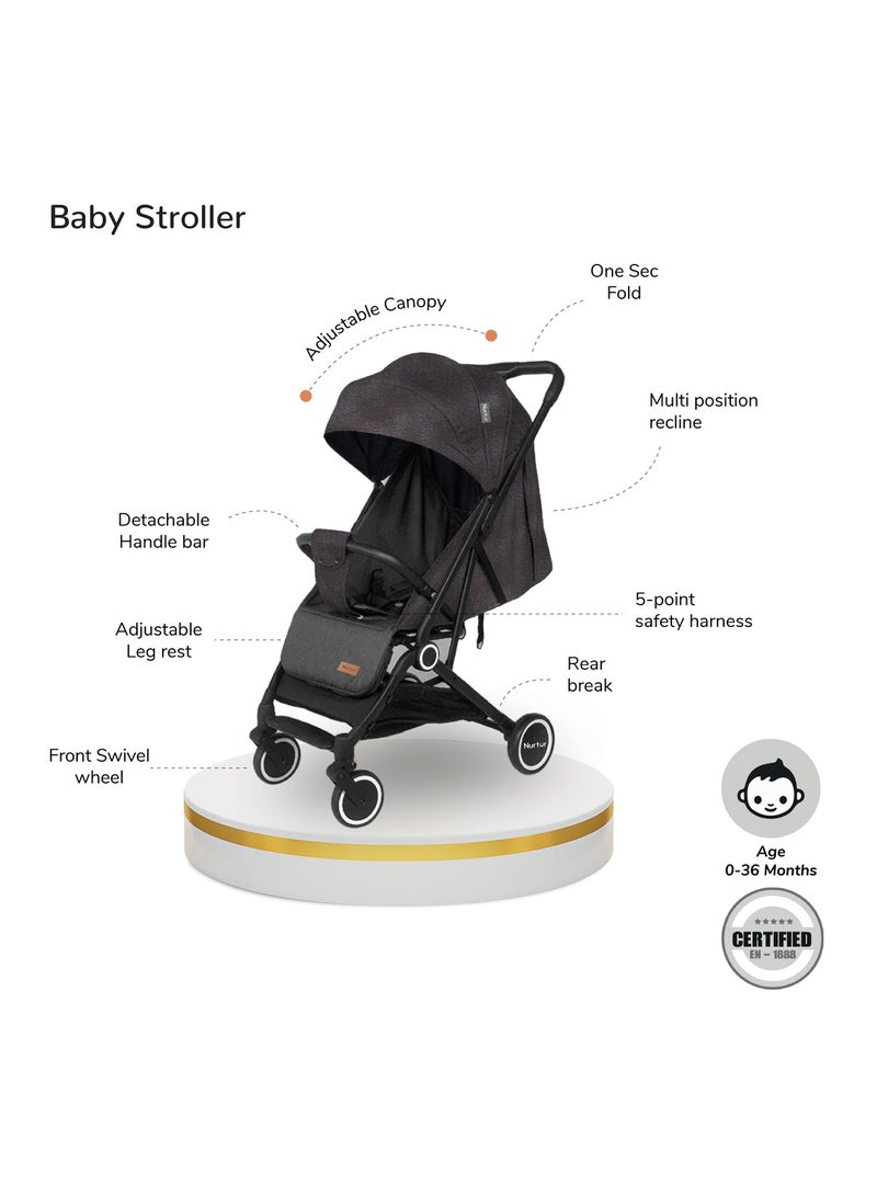 Nurtur Baby Stroller  Storage Basket One -hand fold design 5 Point Safety Harness EVA wheels Brown - Image 2