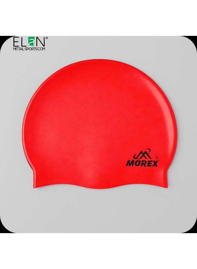 ELAN Morex Premium Silicone Swim Cap - Red- High-Elasticity Waterproof Swimming Cap for Adults & Teens, Snug Fit for Long & Short Hair, Professional Racing & Swim Cap - Image 1