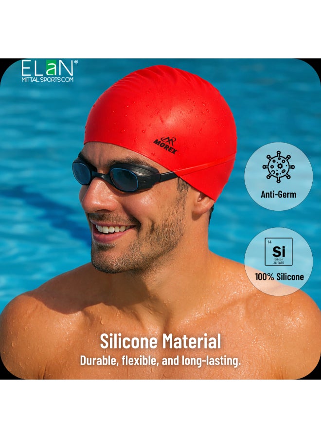 ELAN Morex Premium Silicone Swim Cap - Red- High-Elasticity Waterproof Swimming Cap for Adults & Teens, Snug Fit for Long & Short Hair, Professional Racing & Swim Cap - Image 2