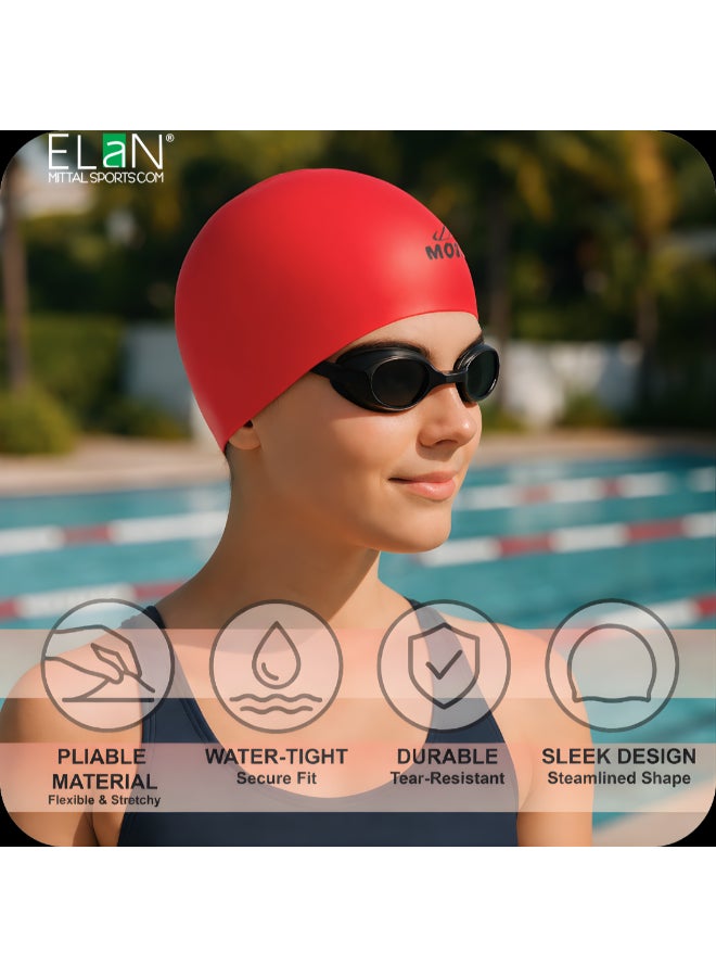 ELAN Morex Premium Silicone Swim Cap - Red- High-Elasticity Waterproof Swimming Cap for Adults & Teens, Snug Fit for Long & Short Hair, Professional Racing & Swim Cap - Image 4