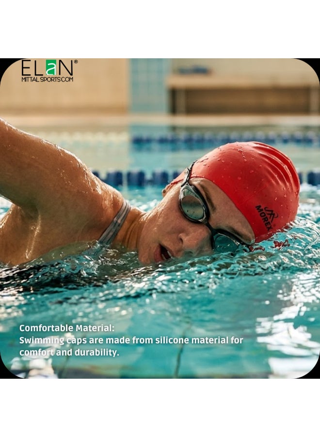 ELAN Morex Premium Silicone Swim Cap - Red- High-Elasticity Waterproof Swimming Cap for Adults & Teens, Snug Fit for Long & Short Hair, Professional Racing & Swim Cap - Image 3