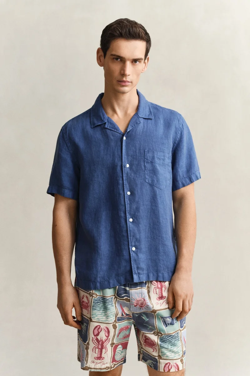 GANT  Regular Gmnt Dyed Linen Short SleeveCamp Shirt for Men | Best Price UAE