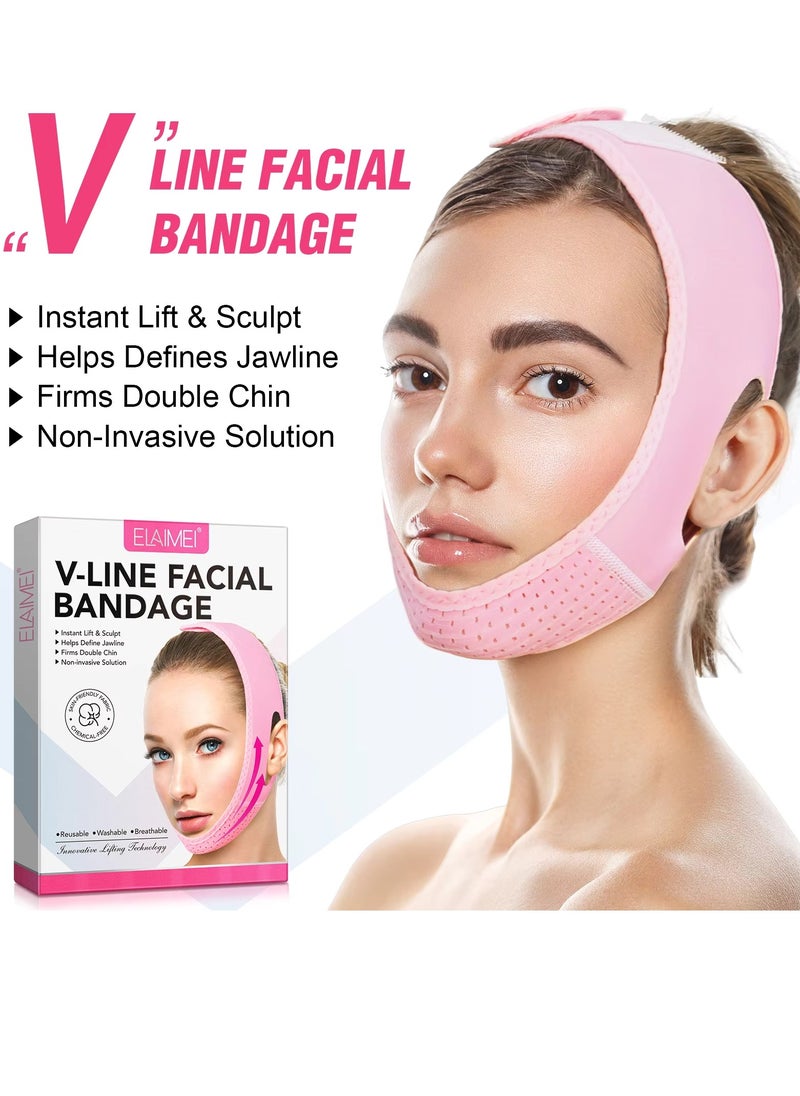 Elaimei - V Line Facial Bandage V Shaped Face Chin Up Belt Reduce Sagging and Fights Aging Signs Lift Jawline Face Slimming Patch Double Chin Reducer Strap V Line Face Lifting Mask - Image 1