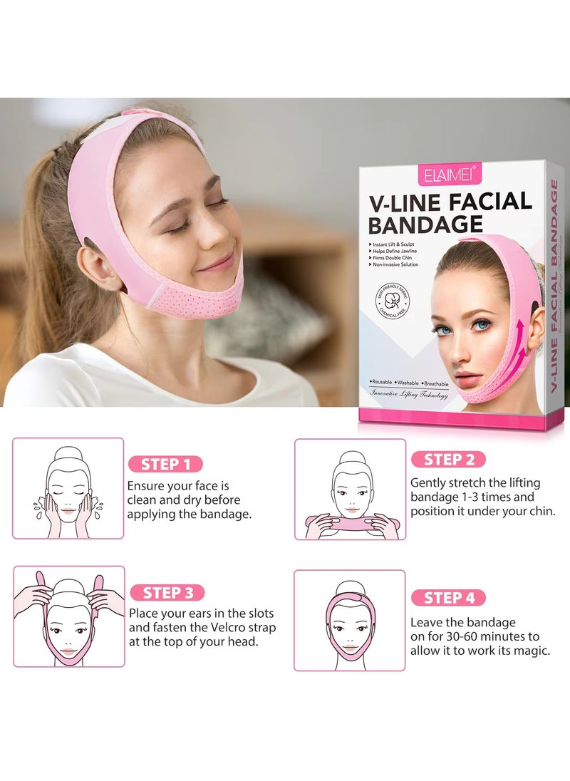 Elaimei - V Line Facial Bandage V Shaped Face Chin Up Belt Reduce Sagging and Fights Aging Signs Lift Jawline Face Slimming Patch Double Chin Reducer Strap V Line Face Lifting Mask - Image 1