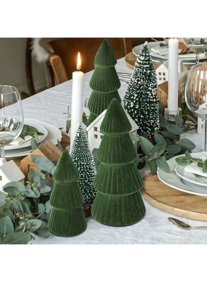MOREDOTS Christmas Decorations Indoor- 3 Pcs Velvet Christmas Tree,Modern Cone Ceramics Christmas Decor Tabletop Winter Home Minimalist for Holiday Entryway Table Mantel Centerpiece(Green) - Image 5
