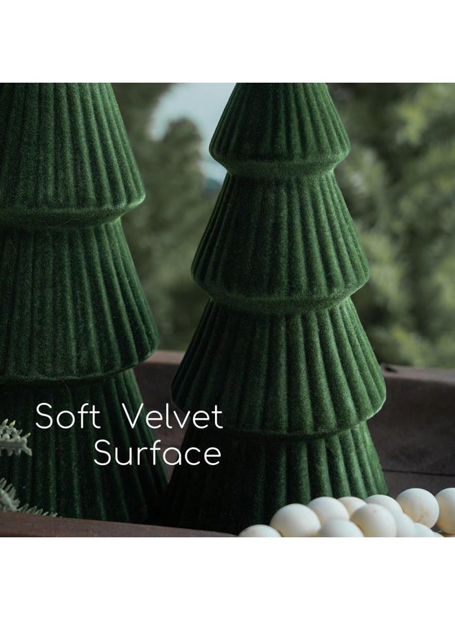 MOREDOTS Christmas Decorations Indoor- 3 Pcs Velvet Christmas Tree,Modern Cone Ceramics Christmas Decor Tabletop Winter Home Minimalist for Holiday Entryway Table Mantel Centerpiece(Green) - Image 3