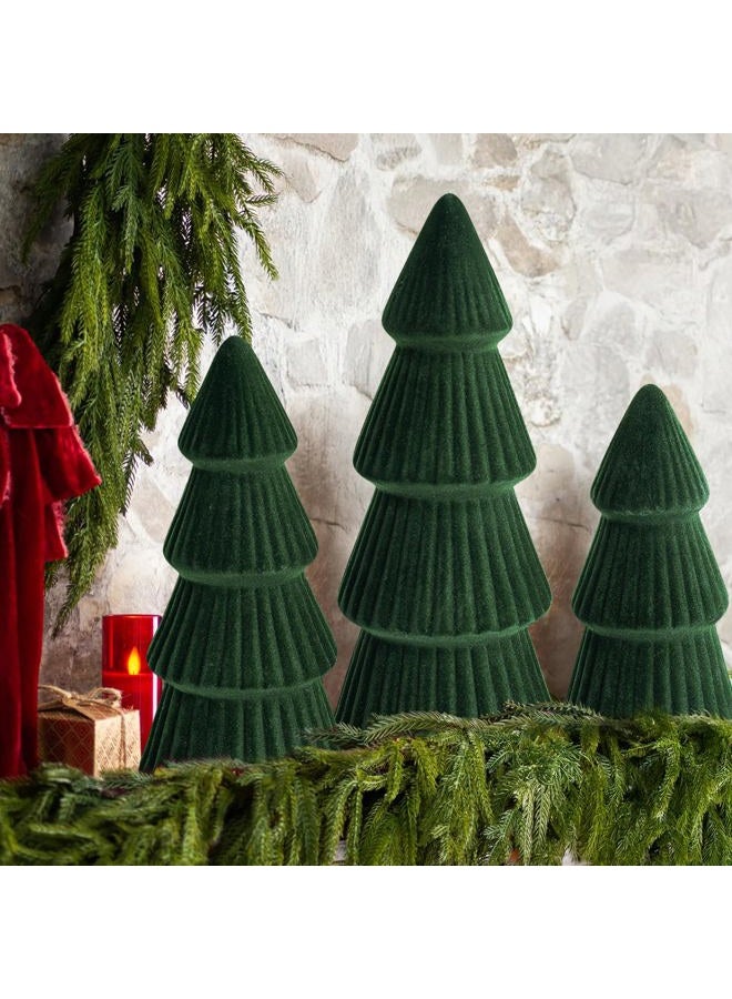 MOREDOTS Christmas Decorations Indoor- 3 Pcs Velvet Christmas Tree,Modern Cone Ceramics Christmas Decor Tabletop Winter Home Minimalist for Holiday Entryway Table Mantel Centerpiece(Green) - Image 1