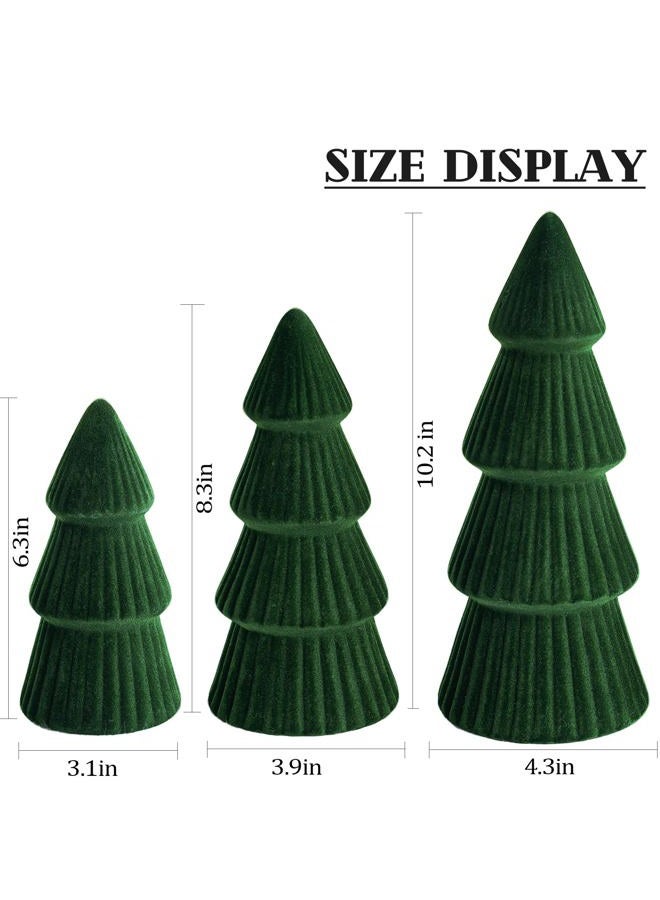 MOREDOTS Christmas Decorations Indoor- 3 Pcs Velvet Christmas Tree,Modern Cone Ceramics Christmas Decor Tabletop Winter Home Minimalist for Holiday Entryway Table Mantel Centerpiece(Green) - Image 2