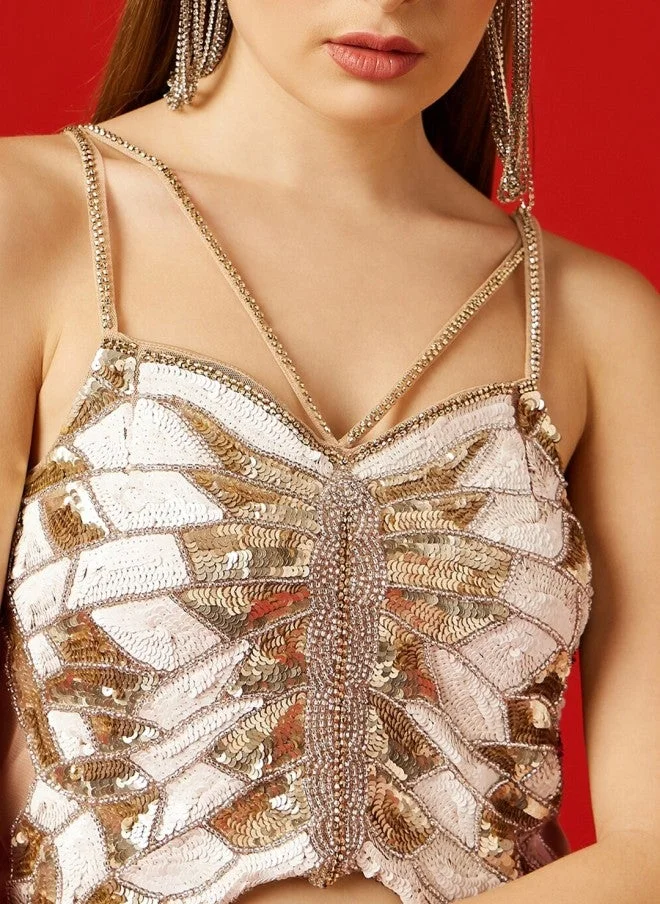 STREET 9 Embellished Net Styled Back Top for Women