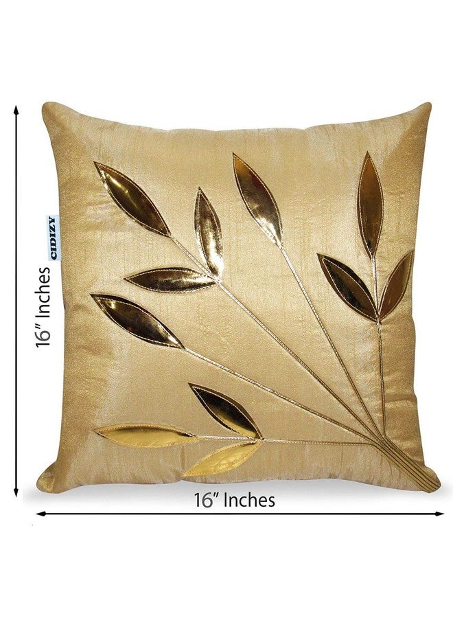 Urvaan Golden Floral Cushion Covers, 16x16 Inch, Cream Beige, Set of 5 - Image 2