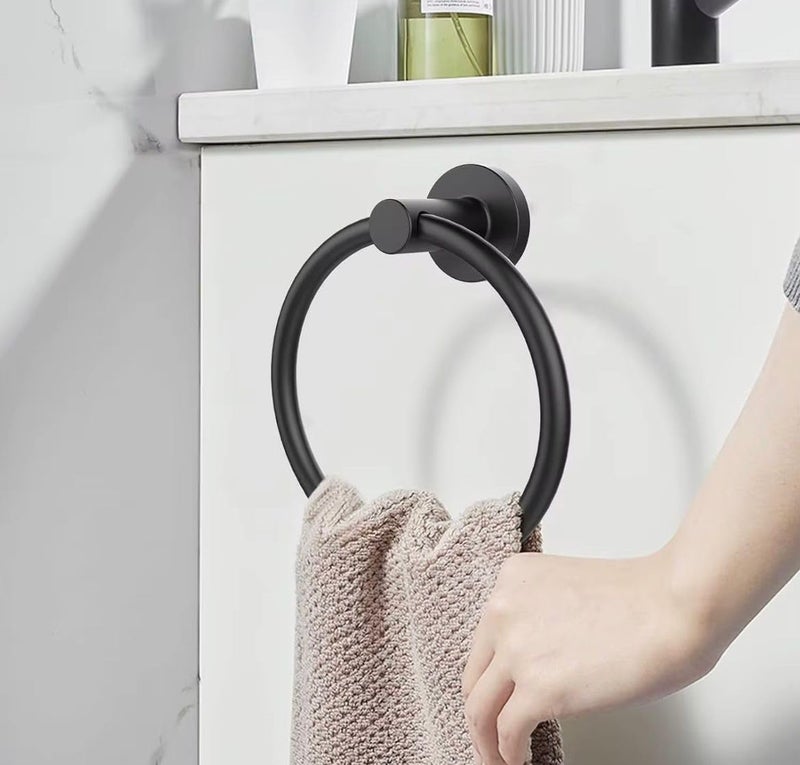 Bathroom Towel Holder Stainless Steel 304 Durable Towel Holder (Black Round) - Image 3