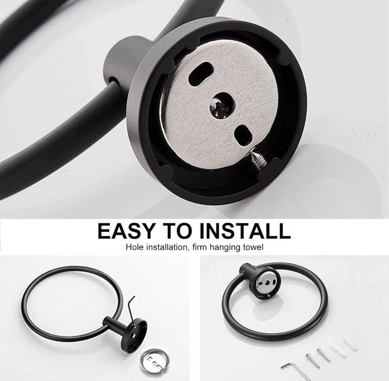 Bathroom Towel Holder Stainless Steel 304 Durable Towel Holder (Black Round) - Image 1
