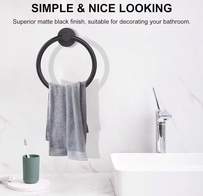 Bathroom Towel Holder Stainless Steel 304 Durable Towel Holder (Black Round) - Image 2